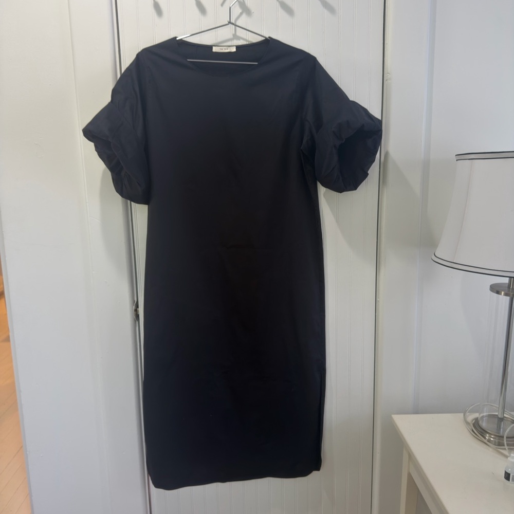 The Row Black Puff-Sleeve Midi Dress